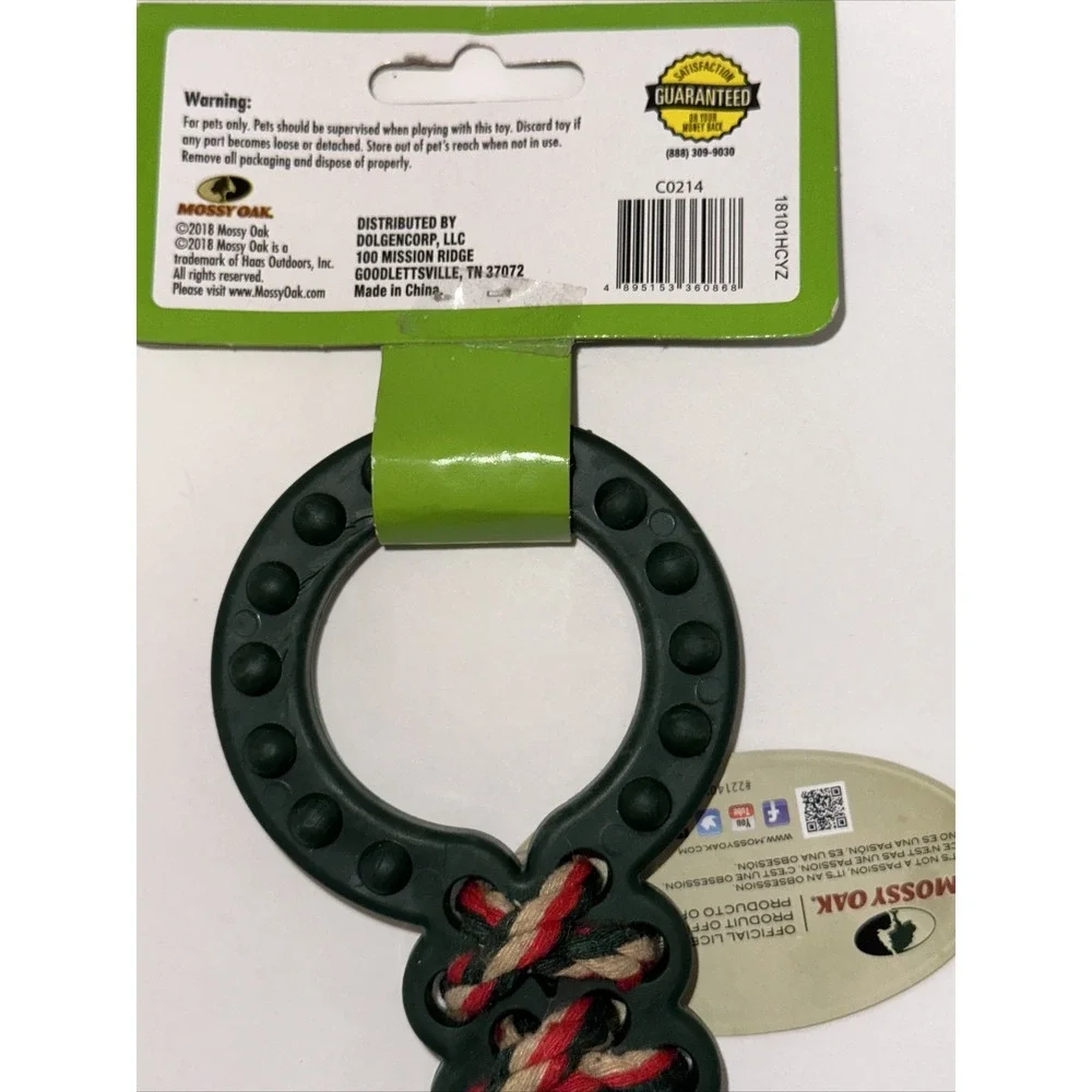 Mossy Oak Forever Pals Dog Rope Tug Toy Double‎ Ring Rubber Green Multi NWT